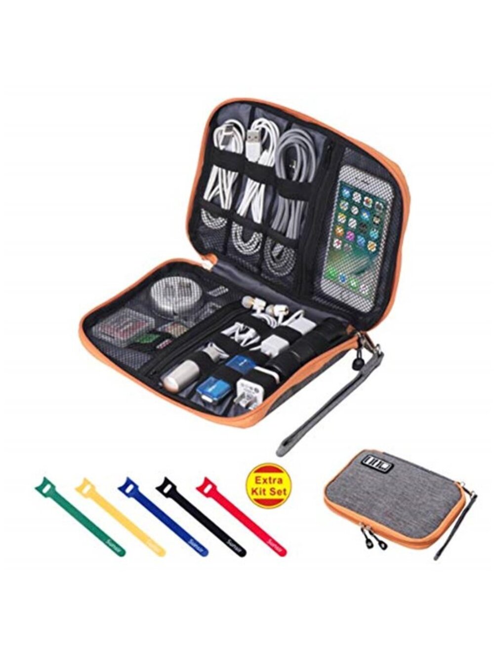 Travel Cable Organizer Bag Waterproof USB Cord Electronics Storage Orange Pouch
